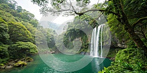 Emerald pond waterfall hidden in Taiwan's forest