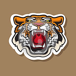 Cool roaring Tiger sticker. Vector illustration of Angry head.