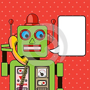 Cool Robot talking on the phone. Pop art poster