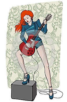 Cool rock star girl playing guitar