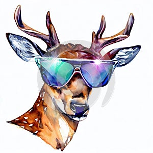 cool roebuck with sunglasses in watercolor-style