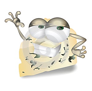 Cool Roquefort, Gorgonzola or Stilton vector cheese cartoon character laughing, cute and funny dairy product character