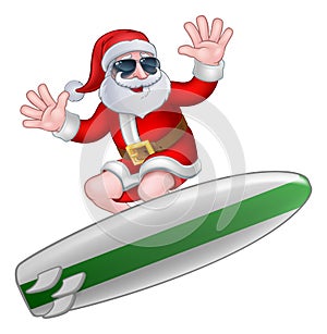 Cool Christmas Santa in Shades Surfing