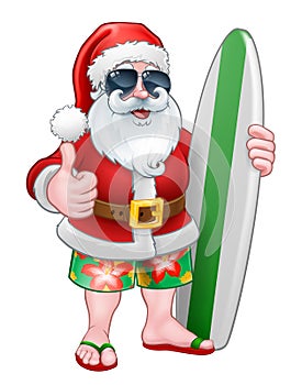 Cool Santa With Surfboard and Shades Cartoon