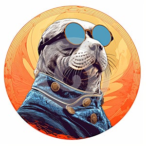 Cool Seal With Sunglasses On Blue Background - Neo-pop Illustration