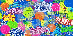 Cool Seamless Abstract Hip Hop Urban Street Art Graffiti Style Streetball Or Basketball Background