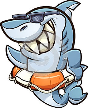 Cool shark with sunglasses wearing a lifesaver.