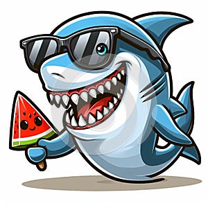 Cool shark wear glasses cartoon isolated on white background, suitable for making stickers and illustrations 10