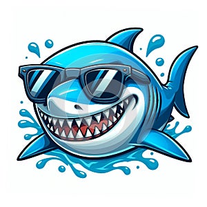 Cool shark wear glasses cartoon isolated on white background, suitable for making stickers and illustrations 2