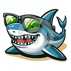 Cool shark wear glasses cartoon isolated on white background, suitable for making stickers and illustrations 7
