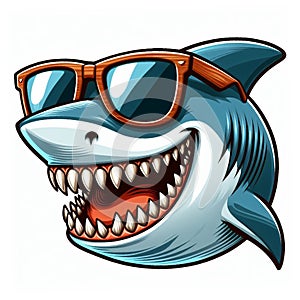 Cool shark wear glasses cartoon isolated on white background, suitable for making stickers and illustrations 8