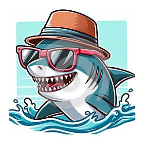 Cool shark wear glasses cartoon isolated on white background, suitable for making stickers and illustrations 9