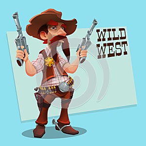 Cool sheriff cowboy with revolver. Character design - wild west.