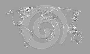 A cool and simple black and white world map outline of different countries and continents