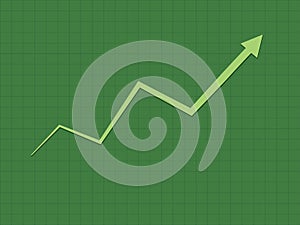 A cool and simple green upward trend growth for success chart for business and financial progress with zigzag line