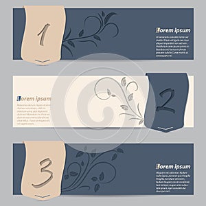 Cool slate blue banners with ribbons and floral elements