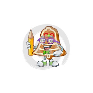 Cool smart Student bell cookies character holding pencil