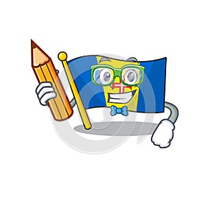 Cool smart Student flag madeira character holding pencil