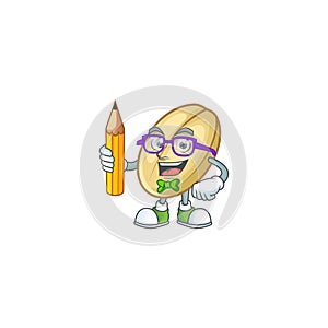 Cool smart Student split bean mascot with a pencil