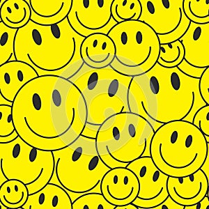 Cool Smile Seamless Pattern Vector illustration. Trendy Acid Rave Texture. Pop Art Backdrop. Y2k Funny Background