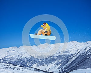 Cool snowboarder in the air