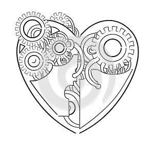 Cool steampunk mechanical heart, hand drawn illustration