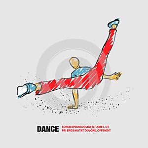 Cool street dancer. Vector outline of Break dance with scribble doodles style.