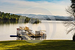 Cool summer morning by the lake photo