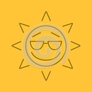 Cool sun smile linear icon