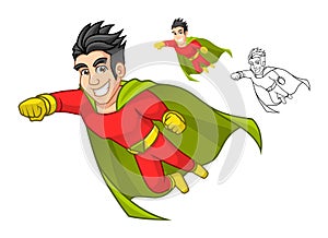 Cool Super Hero Cartoon Character with Cape and Flying Pose