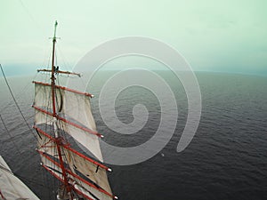 Cool tallship or sailboat, sailors aloft