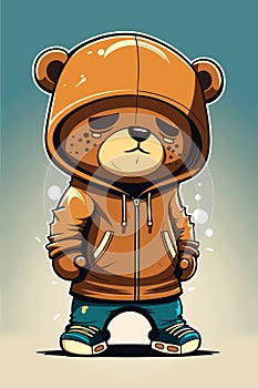 Cool teddy bear in tracksuit. Rapper, dancer, hipster