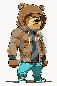 Cool teddy bear in tracksuit. Rapper, dancer, hipster