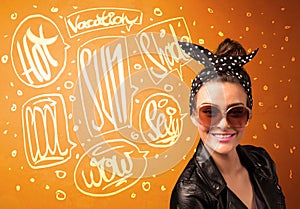 Cool teenager with summer sun glasses and vacation typography