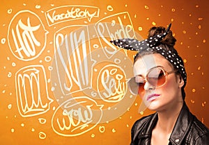 Cool teenager with summer sun glasses and vacation typography