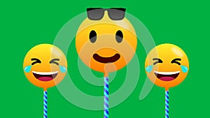 Cool and tention free emoji animation isolated on green background in swinging motion