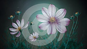 Cool toned background complements digital painting of cosmos flower