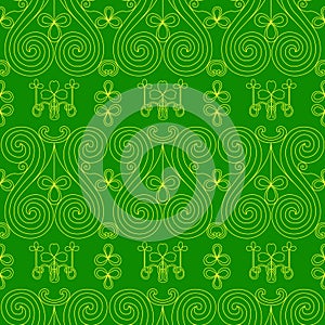Cool trendy pattern with clover. Bright shamrock leaves on a green background. Hand-drawn seamless pattern. Cute saint patrick
