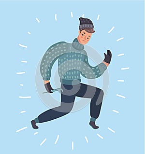 Cool vector flat character design on burglar. Criminal, thief or robber