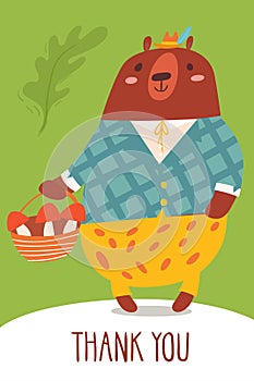 Cute vector thank you card with a bear