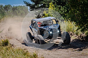 Cool view on UTV, 4x4 off-road vehicle on competition in summer