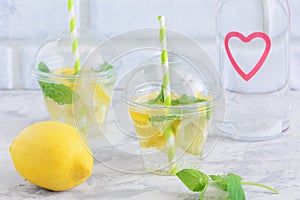 Cool Water with Lemon Mint Leaf Detox Beverage