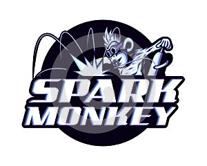 Cool welder monkey worker spark logo