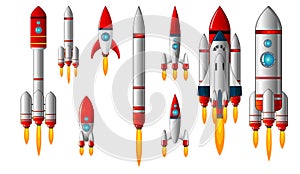 Cool White Red Rockets Airplane Shuttle Cartoon