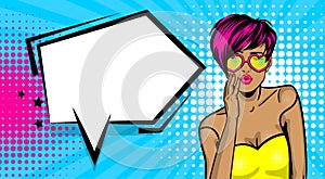 Cool woman pop art comic text speech bubble