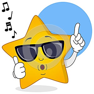 Cool Yellow Star Whistling with Sunglasses