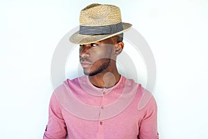 Cool young black male fashion model with hat
