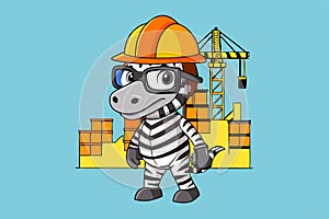 Cool zebra construction worker in a protective helmet