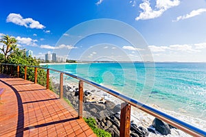 Coolangatta beach on a clear day looking towards Kirra Beach on the Gold Coast