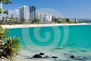 Coolangatta beach on a clear day looking towards Kirra Beach on the Gold Coast